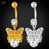 U7 Butterfly Belly Button Ring 14G For Women Gift Body Jewelry 18k Gold Plated Cubic Zirconia crystal Piercing Belly Navel Ring