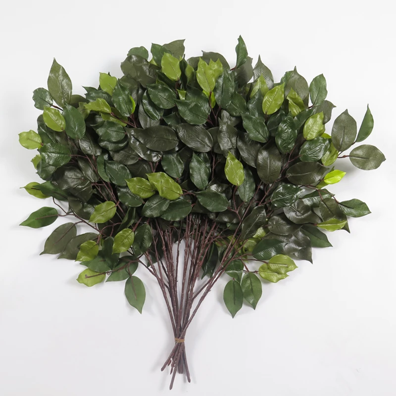 Decorative Plastic Artificial White Birch Leaves Ficus Leaves Banyan