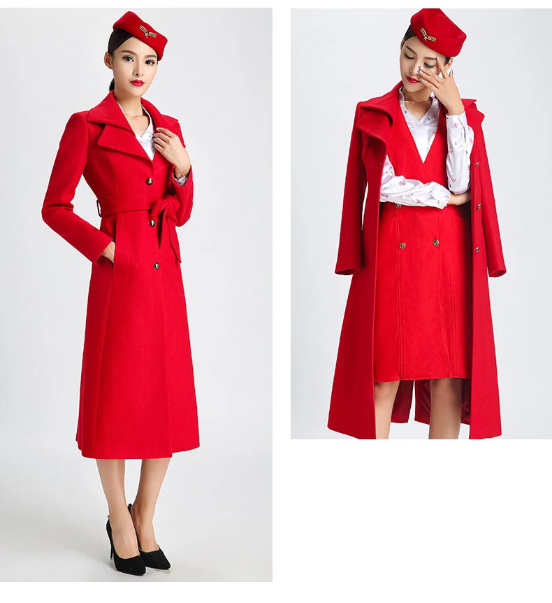 Elegant Skirt Suit Flight Attendant Uniform Fashion Red