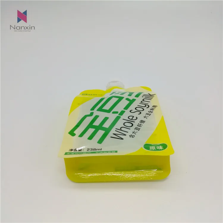 china factory supplier whole soymilk flat bottom pouch with spout