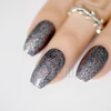Holo Ballerina Coffin Nails Chrome Black Glitter False Nail Colorful Shimmer Wear Fake Nails Tips for Bride Daily Office