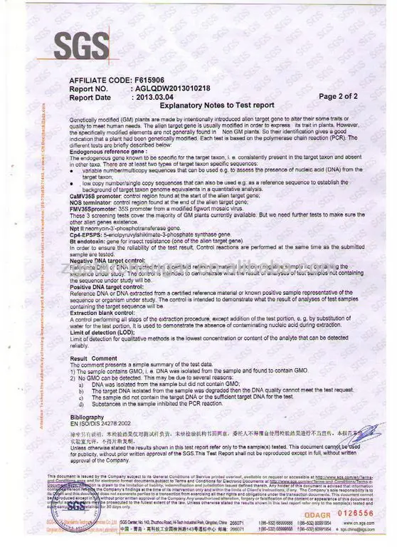 NON-GMO for glucose from SGS 2-2