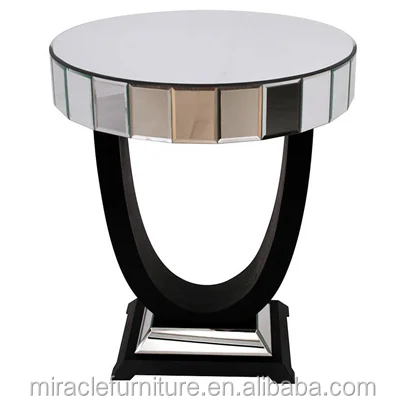 Black Wood Base Round Mirrored Corner Side Table For Living Room Furniture Buy Round Corner Mirrored Side Table Black Wood Base Round End