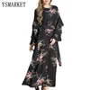 M-7XL Plus Size Ladies Modest Fashion Dresses For Women Abaya Floral Long Sleeve Maxi Muslim Dress Print Clothing Autumn E9071