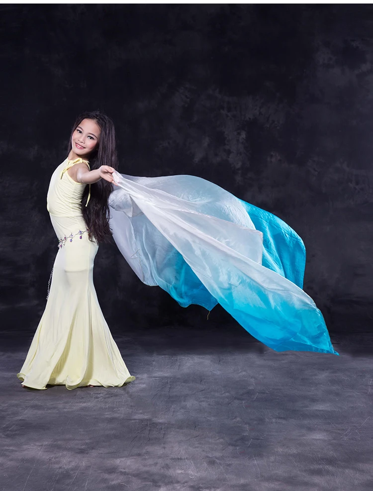 sj022 whieal 真正的丝绸渐变颜色大肚皮舞面纱