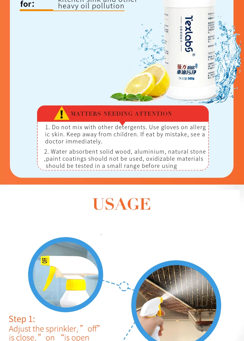 Texlabs Strong Remove Heavy Oil Kitchen Detergent Stain Remover Cleaner