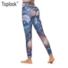 Toplook Chinese Element Digital Printing Ladies Patterned Gym Leggings High Waist Blue Yoga Pants N64