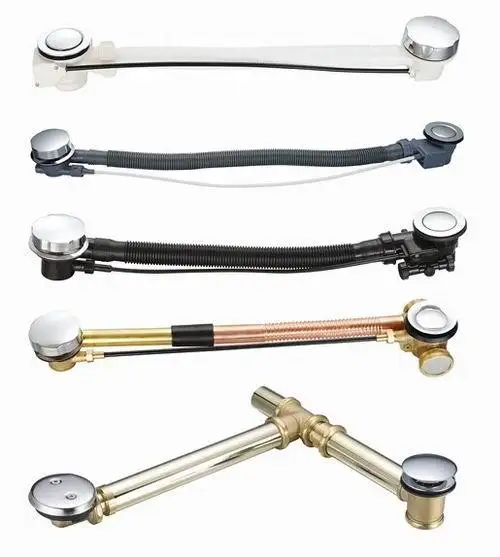 Brass Pop Up Bathtub Drain With Flexible Hose And Decorative Overflow