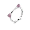 Fashion Lovely Cat Ear Pink CZ Diamond Setting 925 Sterling Silver Cat Ring