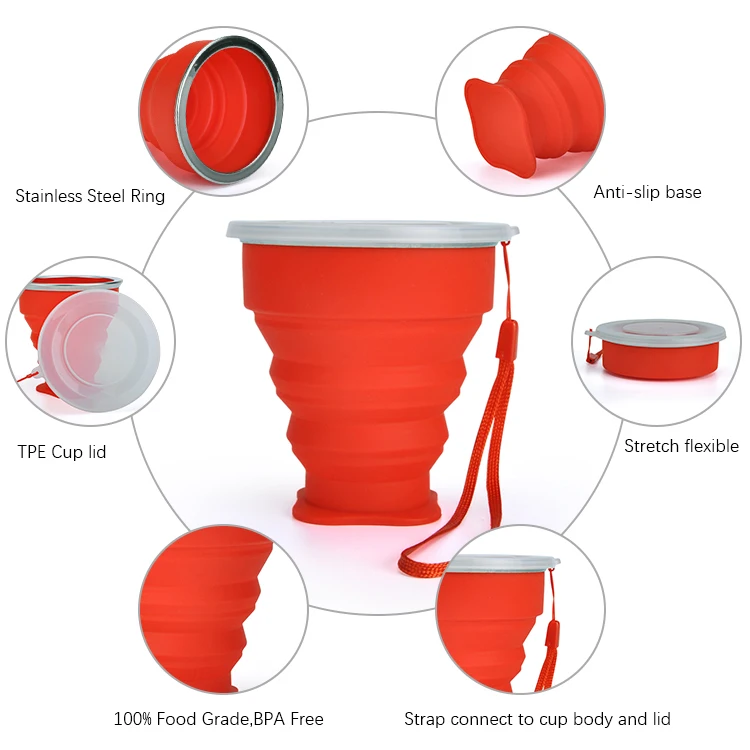 FDA Silicone Portable Foldable Coffee Drinking Cup For Travel