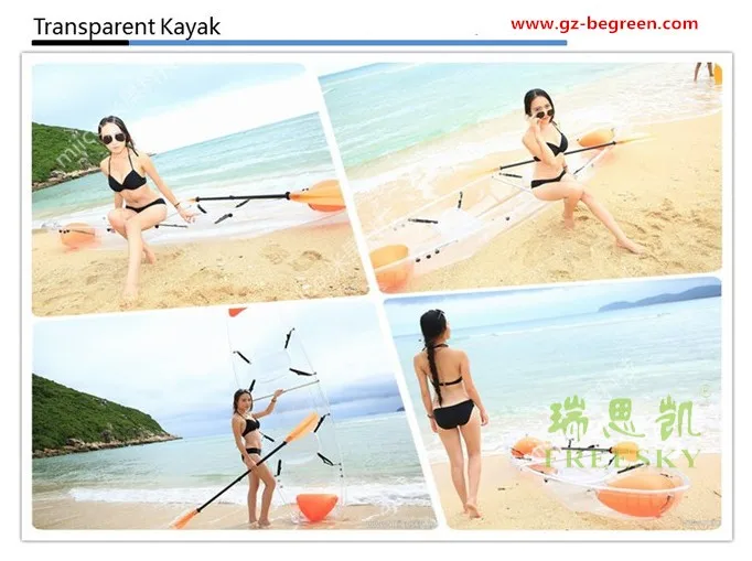 Wholesale cheap plastic see through bottom crystal clear transparent kayaks with paddles