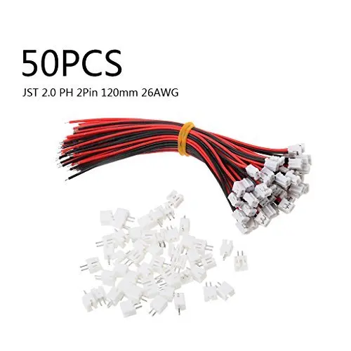 50 SET JST 2.0mm PH 2-Pin Female Connector Plug with Wire 26AWG & Male Connector