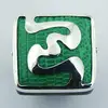 Bold Wood Ring Mint Green Lizard Leather 925 Silver Top