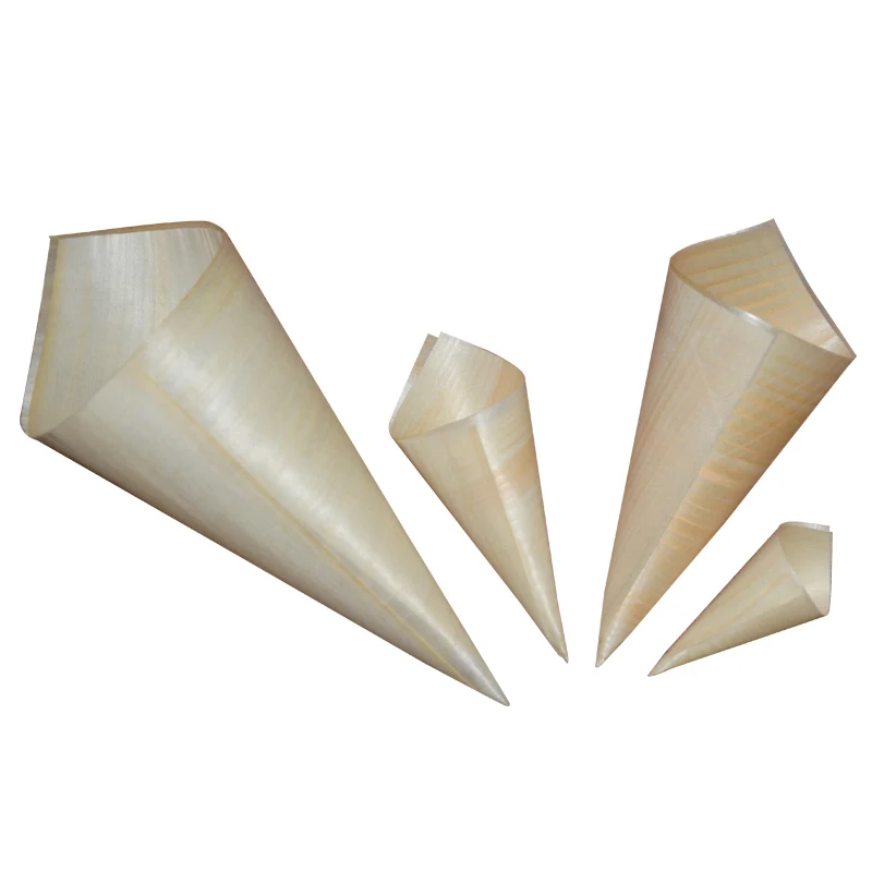 FSC FDA Approved Disposable Pine Wood Serving Cone for Take-Out