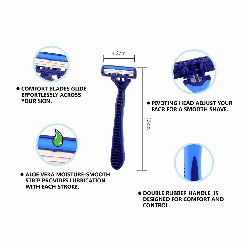 D318l 3 Blade Disposable Shaving Razor With Aloe Vera Lubricating Strip
