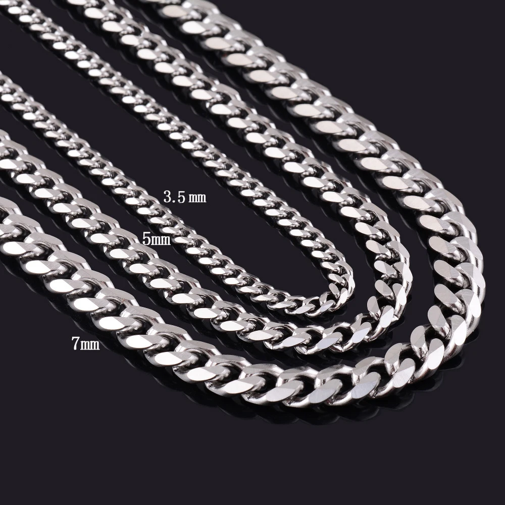 Width 3.5mm 5mm 7mm Curb Chain Stainless Steel Cuban Link Chain ...