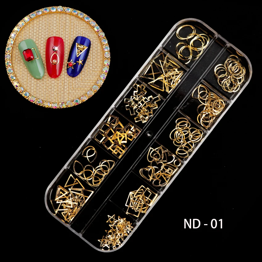 Rose Gold Rivet Nail Studs 3D Nail Art Decoration Gold Circle Star Round Square Triangle Mixed Accessories in Wheel for DIY.jpg