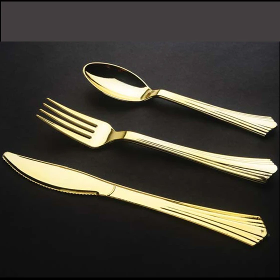 Gs5800 Plastic Disposable Gold Plated Cutlery Heavy Duty Gold Coated