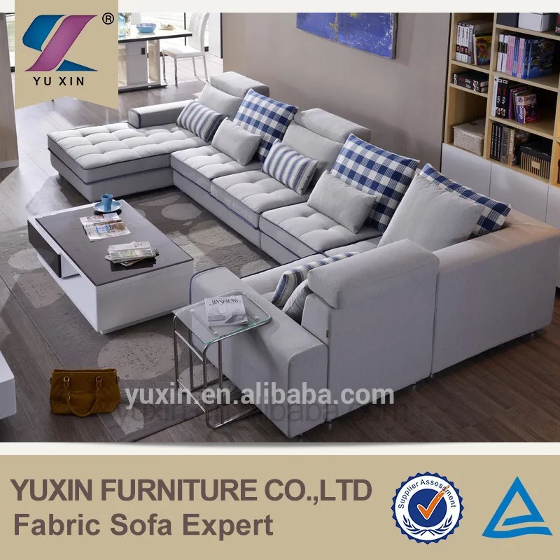 U vormige grote grootte stof bank en chaise lounge fauteuil met ... Banken woonkamer couch