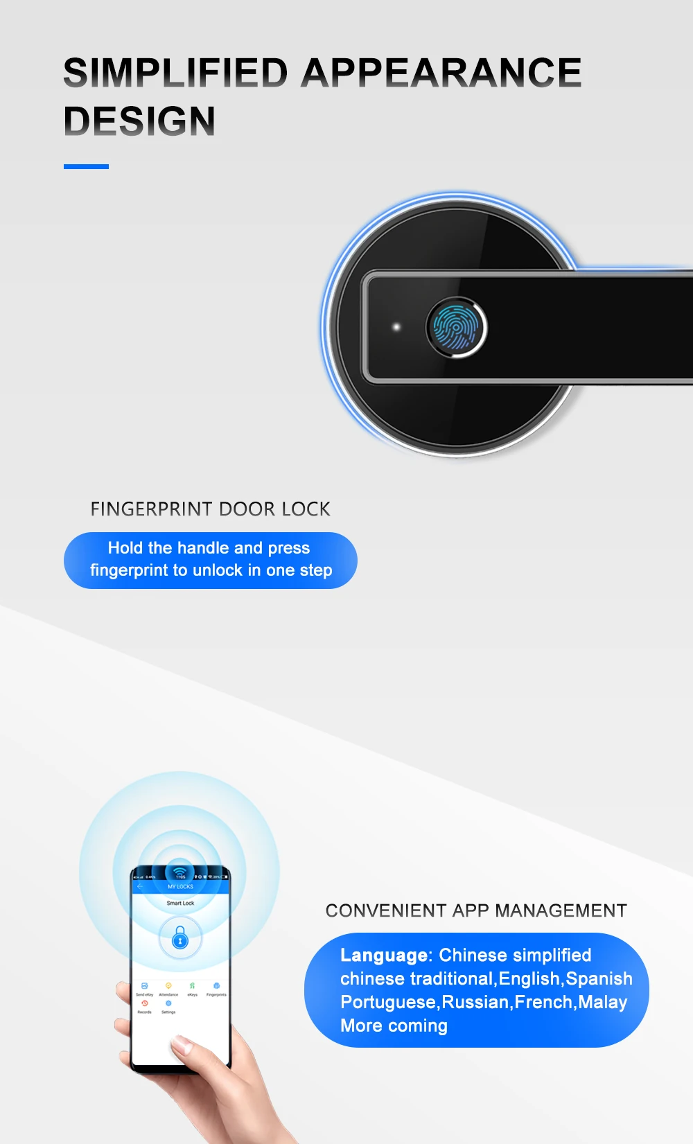 Liliwise Safety WiFi Bluetooth APP Biometric Fingerprint Smart Door Lock