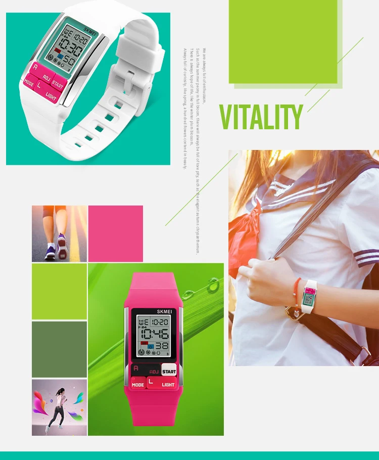 Skmei 1276 Brand Fashion Rectangle Shape Digital Alarm Clock Chronograph Boys Girls Sports 50m Water Proof Women Led Wrist Watch