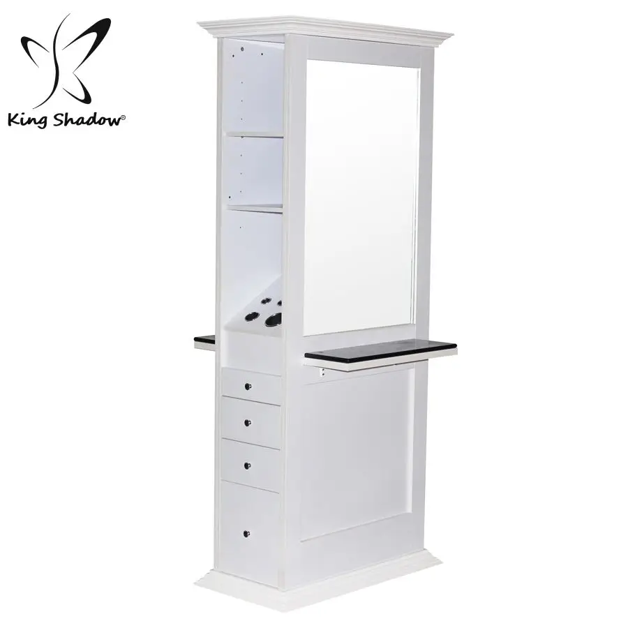 Modern Style Hair Salon Barber Mirror Station Makeup Mirror With Desk