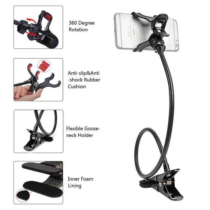 Durable Metal Gooseneck Phone Clamp Holder Practical Mobile Stand Lazy