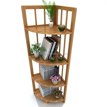 4 Tier Free Standing Wood Bamboo Corner Shelf Unit For Home