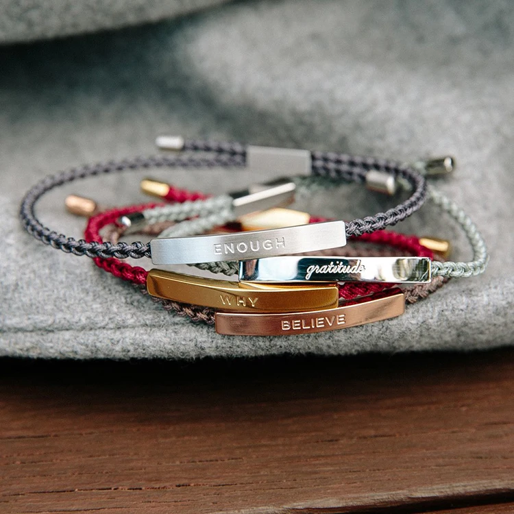 Custom Jewelry 18k Gold Plated Bar Engravable Statement Bracelets Adjustable Braided Colorful Rope Bracelet for Men Women