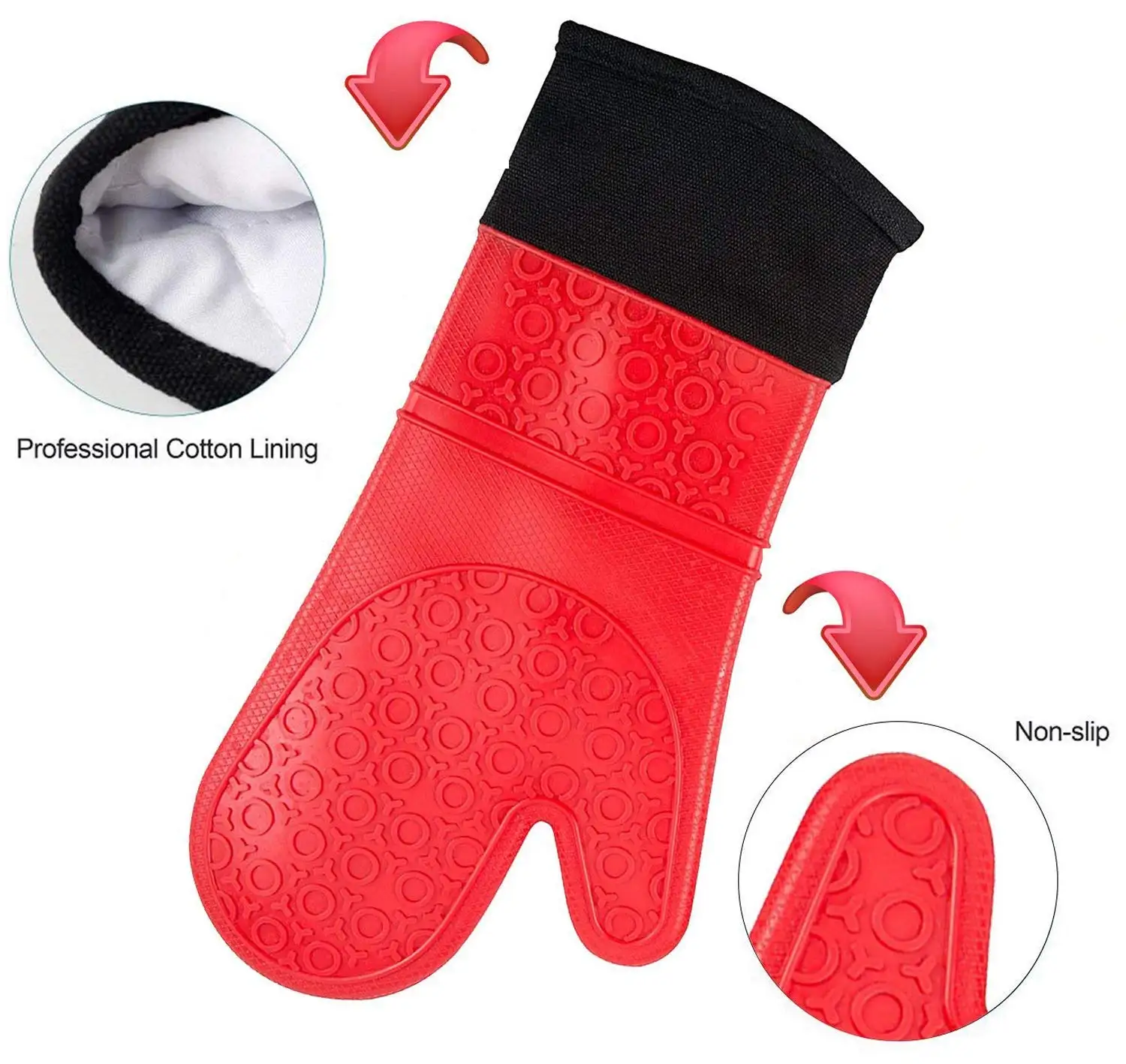 1 Pair Extra Long Professional Silicone Oven Mitt Red Oven Mitts With Quilted Liner Buy Red