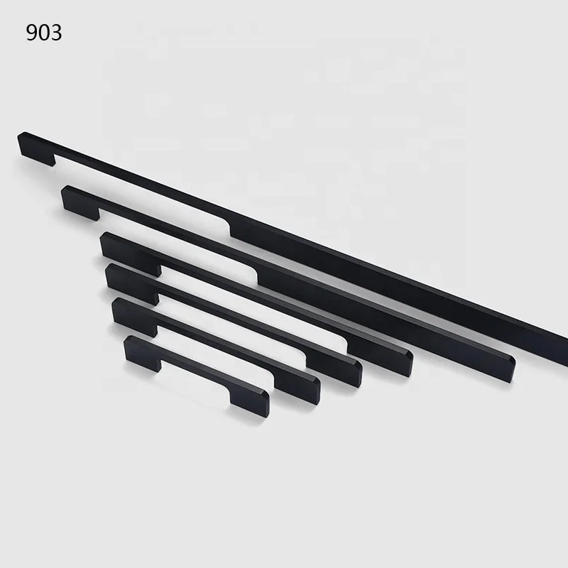 Modern Kitchen Door Black Matt Satin Pull Minimalist Wardrobe Profile Aluminum Oxidation Long