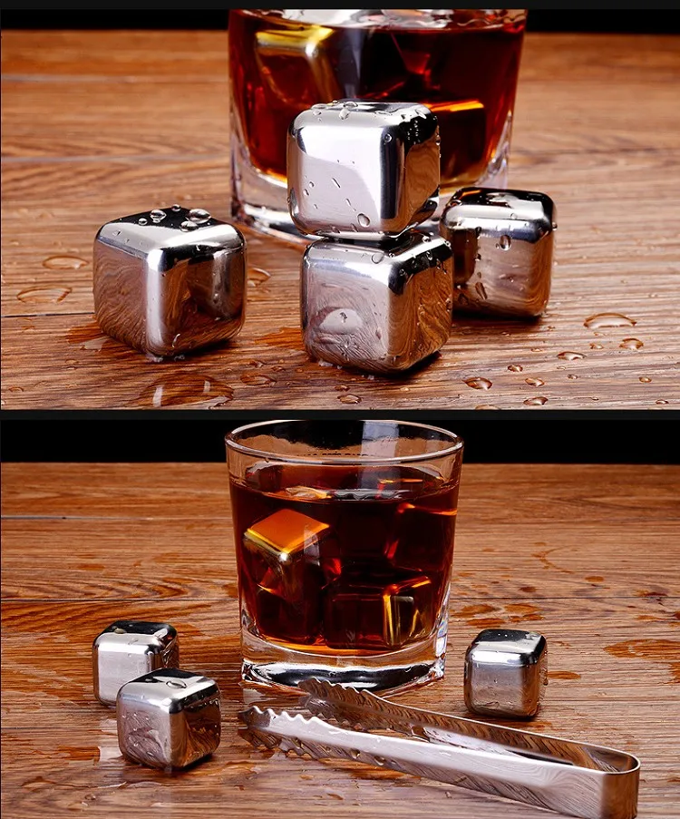 Amazon Cube Shape Reusable Stainless Steel Whiskey Stones Ice Cubes
