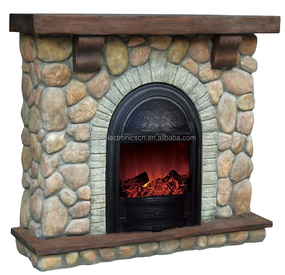 River Stone Faux Rock Electric Fireplace Compact Suite