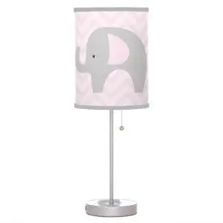 Modern Gray Elephant Nursery Lamp With Light Blue Trim Shade In Elephant With Pink Chevron Stripes Nursery Lamp Gray Trim