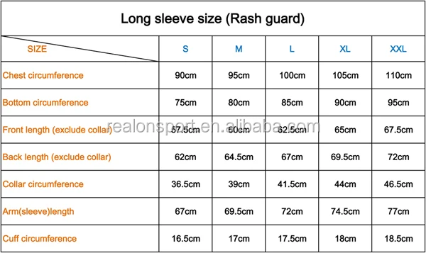 Rash Guard Size Chart
