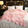 hand made pompom knitted cotton blanket