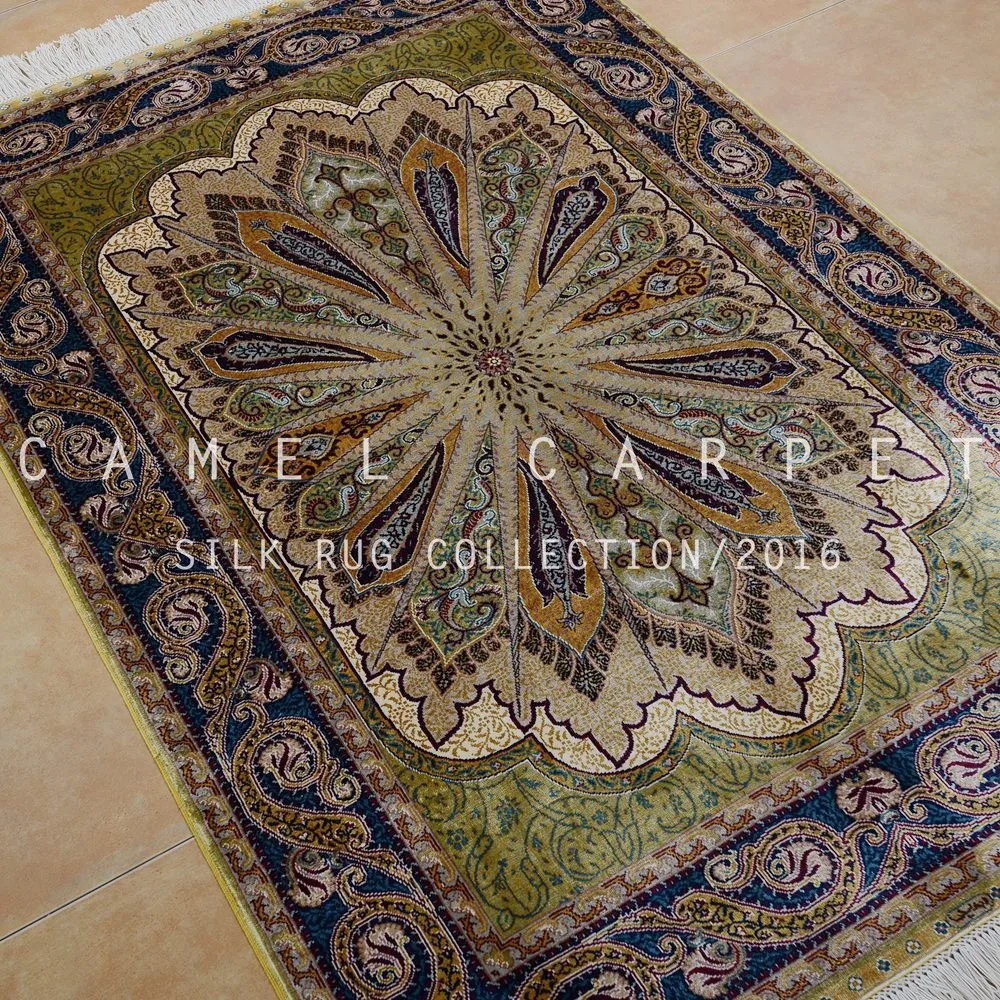 Oriental Gombad Design Rug Persian Silk Carpet Dealers Made By Hand