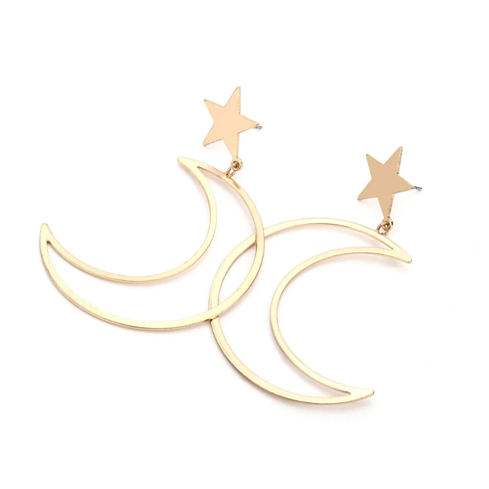 Gold Plated Moon And Star Earrings Brass Metalwork Crescent Moon ...