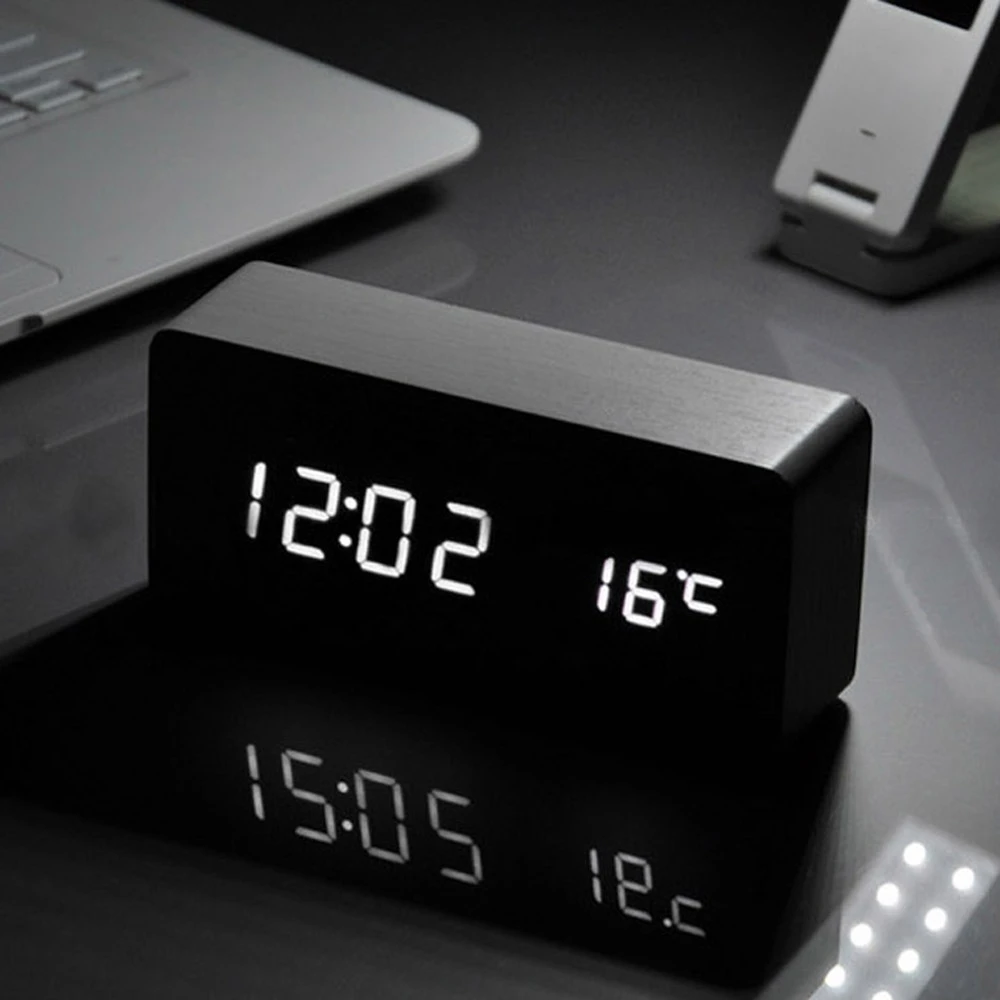 Creative Led Digital Wooden Home Desk Alarm Clock With