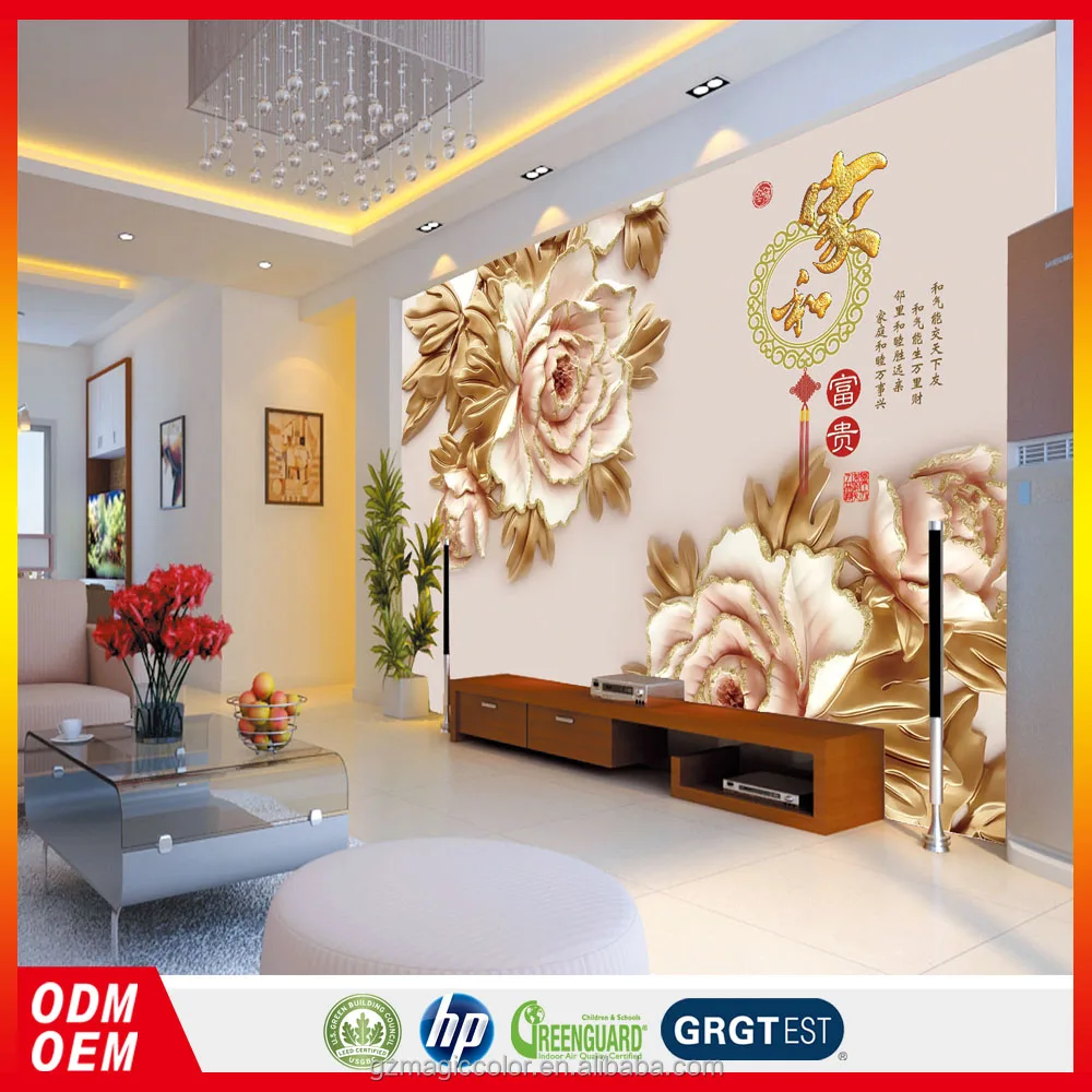 3D Kustom Mural Wallpaper Tekstur Bunga Cina Bunga Lukisan Mural