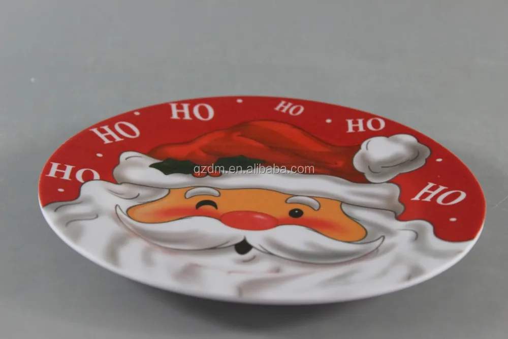 Santa Design Print Melamine Round Plate For Christmas
