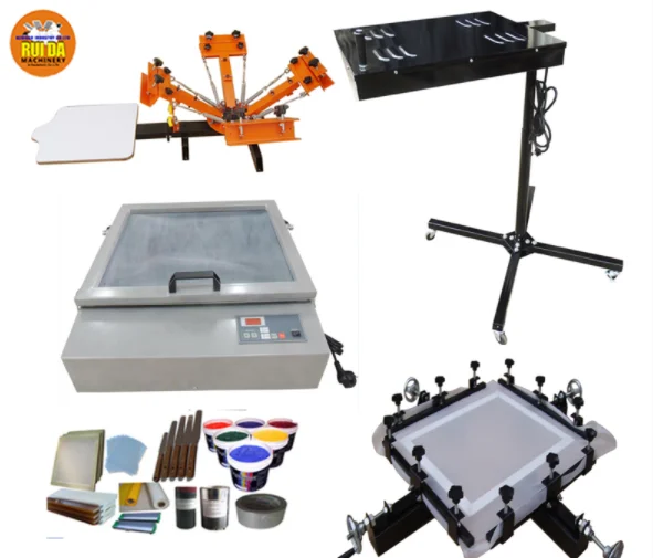 3 Color 4 Station Screen Printing Kit Full Material Starter Kit Flash Dryer DIY Rotary Screen Printing Press