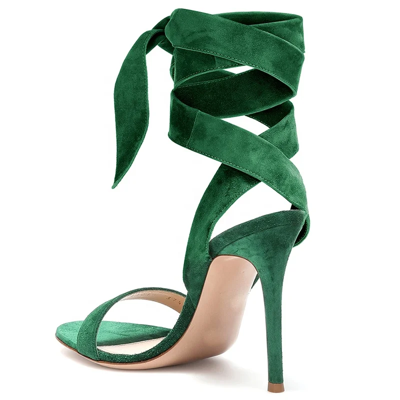 Open Toe High Heel Ankle Wrapped Sandals For Womens - Buy Heeled Green