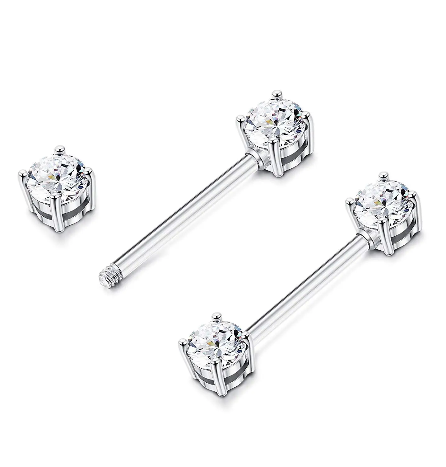 Four Colors Double Gem Ball And Double Diamond Barbell Nipple Rings ...