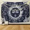 Psychedelic Moon and Sun Tapestry Wall Hanging;Dark Blue White Celestial Tapestry;Indian Hippy Bohemian Mandala Tapestry