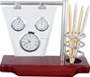 Pen holder business gifts weather station wooden & metal quartz table clock