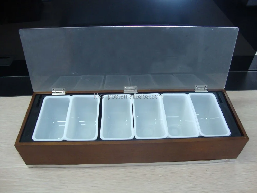 2017 Highend Wooden Bar Condiment,6 Fruit Trays,Wooden Condiment Caddy