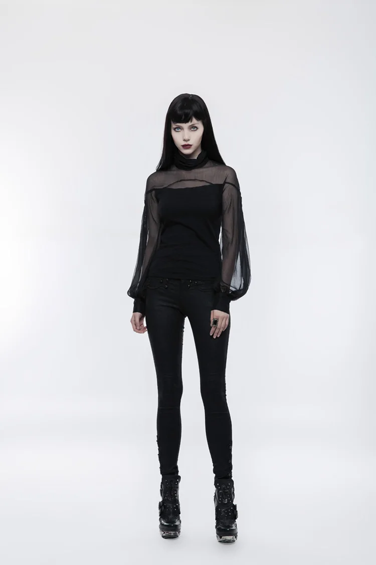 Punk Rave Wt-492 Loose Sheer Sleeve High Collar Women Sexy See Through ...