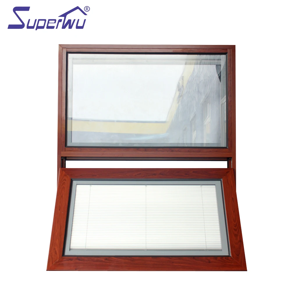 wooden look aluminum frame retractable flyscreen awning windows