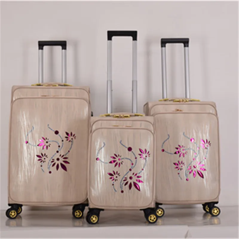 3 Pieces Set Pu Leather Trolley Bag 